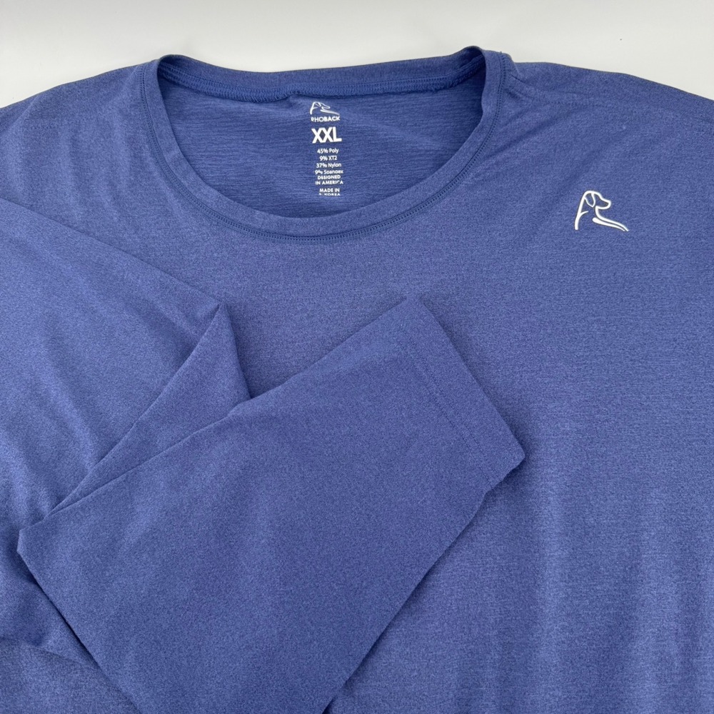 Rhoback Mens XXL Blue Heather Performance Long Sleeve Shirt XT2 Anti-Odor Top